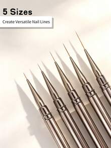 5pcs Metal Cap Nail Art Liner Brush Set, Ultra-Fine Precise Drawing Pen, Professional Gel Nail Polish DIY Tools - Multicolor - View 5