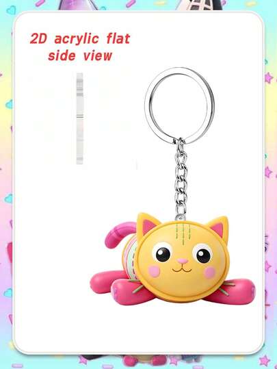 Stylish Gabby‑Inspired 2D Acrylic Keychain Charm, Premium Flat Printed Bag Accessory With Reinforced Metal Key Ring And Linked Chain, Scratch‑Resistant Clear Acrylic Surface Showcases Sharp Character Graphic, Lightweight Compact Build