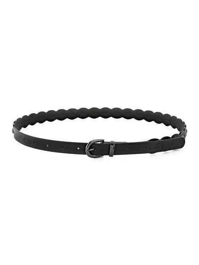 1 pieza Cinturón de hombre estilo coreano INS con borde de pétalos y remaches, decoración plateada, cinturón de cuero delgado versátil, cinturón de cintura de moda casual