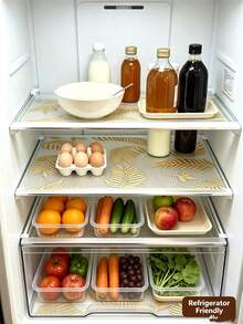 4 piezas de revestimientos impermeables para refrigerador - a prueba de humedad, antideslizantes, lavables, reutilizables, material EVA, patrón de limón novedoso, adecuados para refrigerador y decoración de cocina, revestimientos de refrigerador, revestimientos de cajones, revestimientos de armarios de zapatos, revestimientos de armarios - Dorado - Ver 6