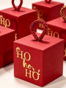 3pcs/Set Christmas Square Gift Box With Rope Loop Handle, Red And White Paper Gift Box, Mini Holiday Gift Wrapping, Suitable For Cookies, Candy, Small Gifts, Christmas Tree Decorations, And Party Gifts, Easy To Assemble. - A - View 7