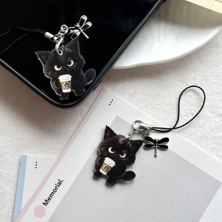 1pc Acrylic Cat Phone Charm, Universal Smartphone, Minimalist Healing Pendant, Can Decorate Keychain Bag - Multicolor - View 3