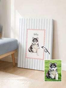 1Pc Customized Pet Portrait Canvas Wall Art, Ready‑To‑Hang Framed Canvas Print With Stripe Background, Custom Photo And Text Customization Service, Canvas Material Art Decor, For Bedroom Living Room Entryway Wall Display, Pet Lover Home Decor Gift - Multicolor - View 10