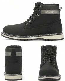 LANGDU Mens Winter Boots Walking Warm Snow Boot - Black - View 6