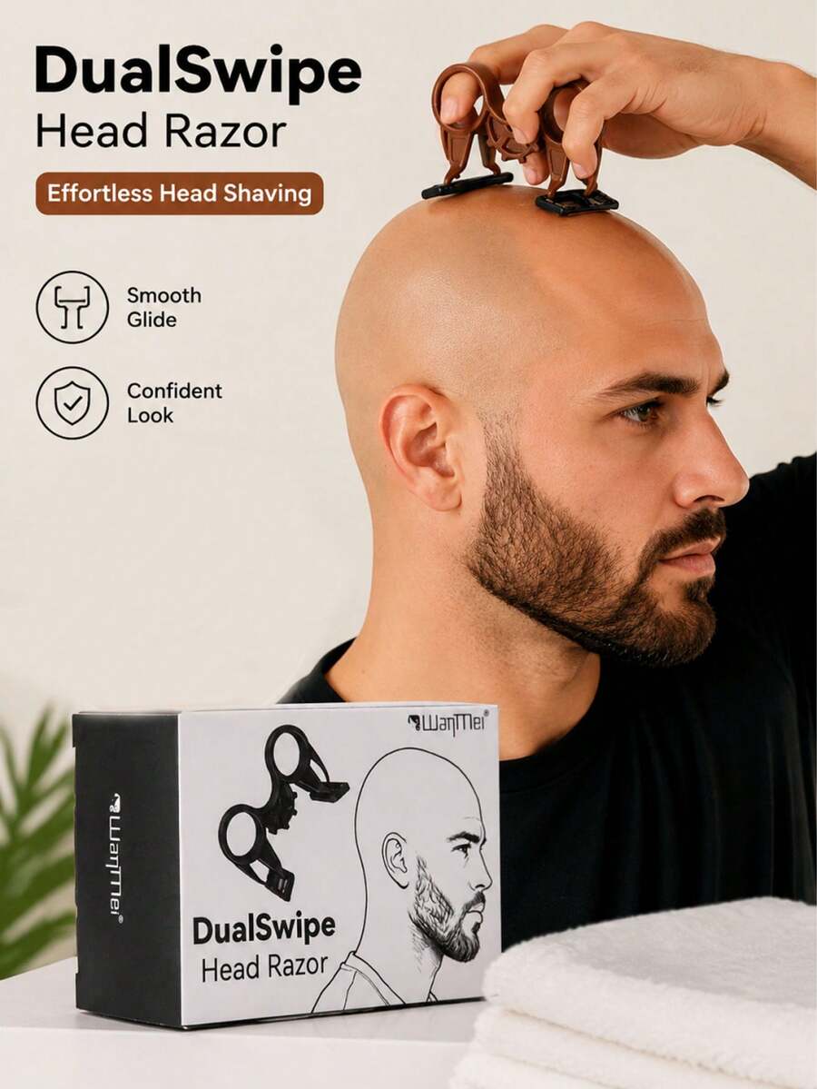 WANMEI Head Razor For Men, Dual‑Blade Manual Head Shaving Razor, Smooth Glide Head Razor, Portable Manual Shaving Razor, Practical Men Grooming Head Shaver Tool For Bald Head Daily Shaving Use - Multicolor - View 1