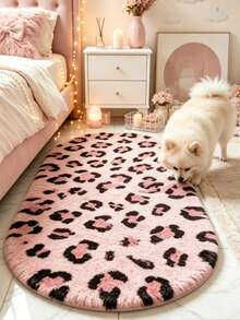 1pc Pink Leopard Print Decorative Rug, Love & Healing Bedroom Decor, Small Rug, Carpet, Home Decor, Living Room Rug, Living Room Small Rug, Bedroom Rug, Living Room Home Decor, Outdoor Rug, Washable Rug - Multicolor 3 - View 3