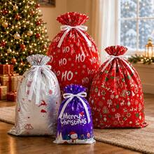 Christmas Gift Bags, Large Santa Claus Gift Packaging Bags, Holiday Gift Bags With Ribbon, Multiple Sizes Christmas Print, Suitable For Candy, Toys, Party Favors, Christmas Gift Wrapping - Gift Bag - View 2