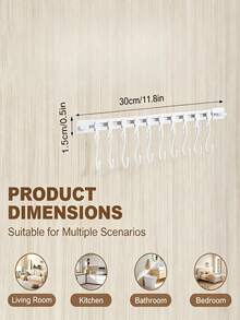 Kitchen Rail Hook Rack With Hooks, No Drilling Required, Hanging Pot Rack For Kitchen, Bathroom And Office, Sliding Multi-Functional Wall-Mounted Storage - View 2