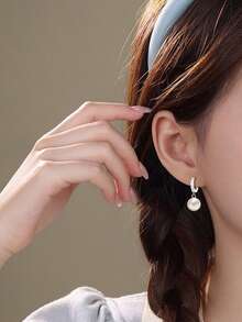 1 Pair Copper Alloy Luxury Full Rhinestone Stud Pearl Drop Earrings For Women, Elegant Elegant Faux Pearl Pendant Earrings For Daily Commute, High-End Jewelry - Pearl - View 5