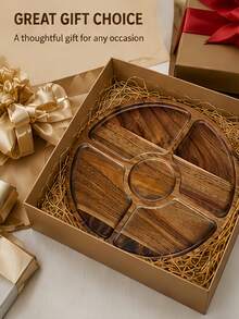 Round Wooden Tray, Multi-Compartment Tray, Cold Food Platter, Home Essentials, Home Decor, Kitchen Supplies, Living Room Bathroom Party Coffee Table Storage Organizer - View 7