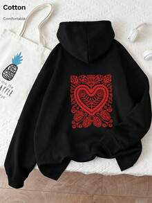 Oversized Women's Sweatshirt For Autumn/Winter, Long-Sleeve Hoodie With Pockets, Casual Top, Y2K Style, Daily Letter Graphic Print, Unisex Black - Black - View 5