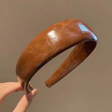 Early Autumn Coffee Color Vintage Glossy Leather Wide Headband For Women, High Crown Hair Accessory, 2026 Autumn New Style - Multicolor - View 13