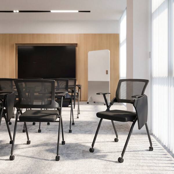 Folding Office Chair With Armrests, Mesh Conference Chair For Meeting Room