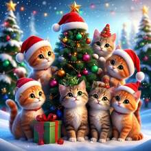 1PC DIY 5D Diamond Painting Kit Christmas Cat Pattern - Round Full Drill Art Mosaic Craft, Home Wall Decor, Unframed - No Frame - View 8