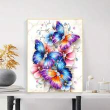 1PC DIY 5D Diamond Painting Kit Butterfly Floral Pattern - Round Full Drill Art Mosaic Craft, Home Wall Decor, Unframed - No Frame - View 2