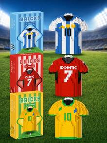 FIFA Football Jersey Building Blocks, 700+Pcs Messi Cristiano Ronaldo Neymar Shirt Model, DIY Sports Collectible Desktop Display Gift For Football Fans, Ages 14+ - Multicolor - View 8