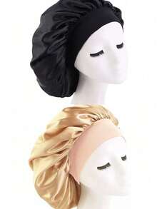 1/2pcs Silk Sleeping Cap, Satin Hair Bonnet, Soft Elastic Band Silk Sleeping Cap, Curly Hair Silk Hair Cover - Multicolor - View 5
