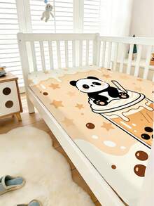 1PC Cute Panda Bubble Tea Star Printed Mattress Cover, Polyester Material Neutral Baby Bed Sheet, Suitable For Newborns And Toddlers' Beds - Multicolor - View 7