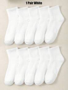 1/6/12/24 Pairs Kids Solid White Athletic Mid-Calf Socks, Newborn Essentials,Baby Stuff,Back To School - Multicolor - View 14