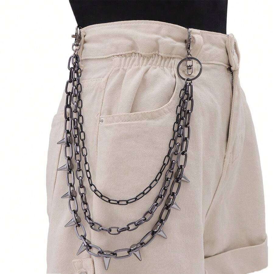 1pc Fashion Heavy Metal Black Bicycle Chain, Triple Layer Decoration ...