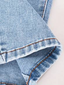 Girls Casual Loose Straight Leg Ripped Jeans, Light Blue, Summer, Street Style, Campus Style, Back To School Season Elastic Waist Distressed Denim - Blue - View 7