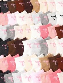 10/20 Pairs Random Girls' Bowknot Print Boat Socks, Multi-Color Mixed Low-Cut Invisible Short Socks, Breathable Comfortable Non-Stuffy, Spring/Summer Thin Low-Top Socks, Versatile Daily Commute Socks - Multicolor - View 2
