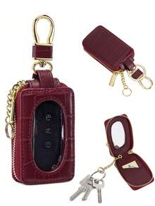 MIYIN Fashionable Visible Key Cover, Minimalist Solid Color Crocodile Texture Keychain, Unisex, Mini Portable Scratch-Resistant Car Key Pouch - Universal Car Key Ring, PU Zipper Key Ring Wallet, Men's Birthday Gift, Gift For Husband, Women's Gift, Valentine's Day Gift, Key Storage Bag, Mini Wallet - Multicolor - View 16