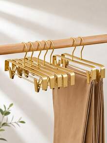 4/2 cái móc treo quần điều chỉnh được bằng hợp kim nhôm, kẹp quần và chân váy chống trượt, dụng cụ sắp xếp tủ quần áo tiết kiệm không gian - Vàng - Xem 2