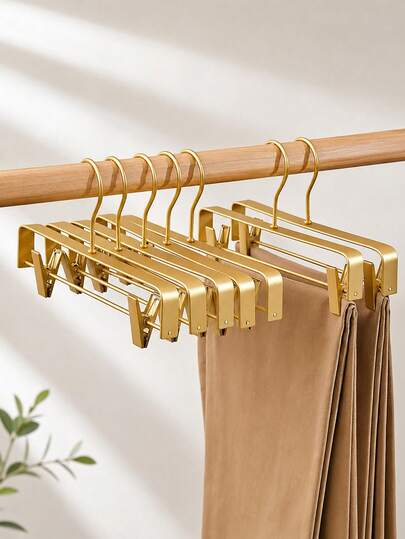 2/4 piezas Perchas ajustables de aleación de aluminio para pantalones, perchas antideslizantes para pantalones y faldas con clips, organizador de armario ahorrador de espacio para almacenamiento de ropa