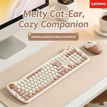 Lenovo Wireless Keyboard And Mouse Combo, Cute Cat Ear Design, Silent Keys, Suitable For Home Office Desktop And Laptop - View 12