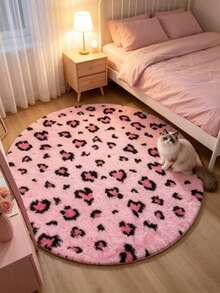 1pc Round Pink Leopard Print Decorative Rug, Love And Healing Bedroom Decor, Small Rug, Carpet, Home Decor, Living Room Rug, Living Room Small Rug, Bedroom Rug, Living Room Home Decor, Outdoor Rug, Washable Rug - Multicolor 4 - View 4