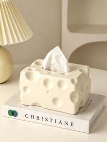 1pc Creative Cheese‑Shaped Tissue Box With Silver Bear Ornament, Plastic Decorative Napkin Holder, Cute Desktop Tissue Dispenser For Living Room Coffee Table Bedroom Home Tabletop Decor Tissue Box Tissue Box Holder - Multicolor - View 9