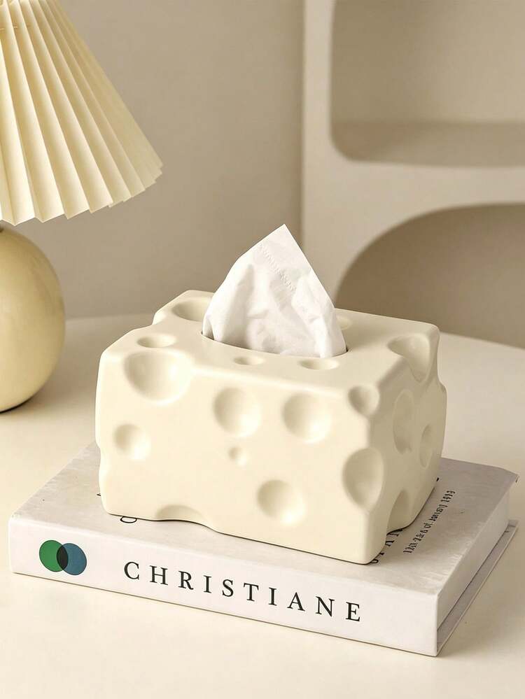 1/8pcs Creative Cheese‑Shaped Tissue Box With Silver Bear Ornament, Plastic Decorative Napkin Holder, Cute Desktop Tissue Dispenser For Living Room Coffee Table Bedroom Home Tabletop Decor - Multicolor - View 8