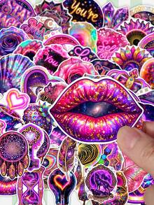 50Pcs Neon Positive Affirmation Stickers, Holographic Cosmic Art, Motivational Quote & Crystal Motif, Waterproof Vinyl Stickers, For Water Bottle, Laptop, Journal Scrapbook Decor - Multicolor - View 2