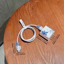 極簡花朵蘋果充電器蝴蝶結造型保護套，適用 20W Apple 15 充電線保護套、16 Pro Max 手機數據線保護套、13/14 Plus 保護套，防斷裂、防貓咬 - 冰藍百合花 - 查看 6