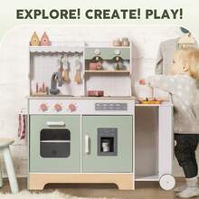 ROBUD Wooden Play Kitchen Set For Kids Toddlers, Pretend Kitchen Playset - Mint Green - View 3