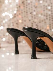 Lace Pointed Toe High Heel Mule Sandals, Sexy Open Toe Stiletto Heel Summer Slip-On Slides For Women, Elegant Outdoor Party Wear - Black - View 7