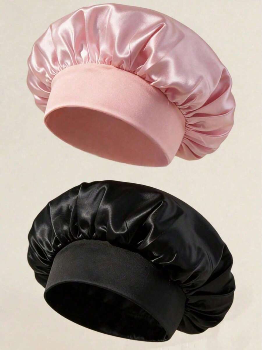 1/2pcs Silk Sleeping Cap, Satin Hair Bonnet, Soft Elastic Band Silk Sleeping Cap, Curly Hair Silk Hair Cover - Multicolor - View 1