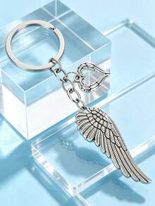 1pc Heart Angel Wings Keychain Phone Bag Backpack Pendant, Handbag Accessory, Souvenir Gift - Antique Silver - View 3