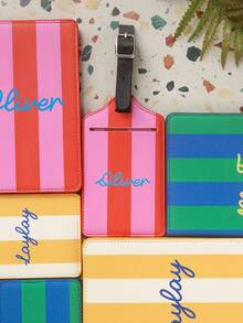 2pcs Set Customized Name Travel Passport Cover And Luggage Tag, RFID Anti-Theft, UV Printed Colorful Stripes, Travel Document Accessories, Travel Gift - Multicolor - View 4