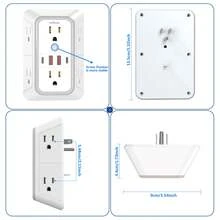 防湧浪插座擴展器 6 個 AC 插孔 4 個 USB 埠（含 2 個 USB-C）三面壁掛式電源接線板 多插孔分接器，適用居家、辦公室與旅行 - 白色 - 查看 6