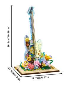 1125 PCS Romantic Ocean Heart Guitar Building Blocks Set, Artistic Inspiration Desktop Statue, Adult DIY Handmade Assembly Puzzle Kit, Collection-Level Building Toy For Music Enthusiasts, Modern Aesthetic Interior Decorative Item - Multicolor - View 5