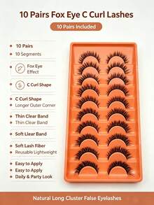 10 Pairs Natural Long Strip False Eyelashes, 3D Handmade Cross Soft Black Band Reusable Lashes For Daily, Work And Party Looks - View 2