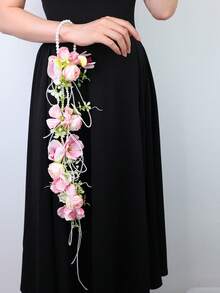 1pc Bohemian Style Extra Long Draping Handheld Bouquet With Flower, Pearl Chain And Tassel, Wedding Photography Prop - Multicolor - View 11