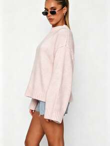 Women's Fashion Long Sleeve Knitted Sweater, Soft & Loose Fit, Autumn/Winter New Arrival - Baby Pink - View 5