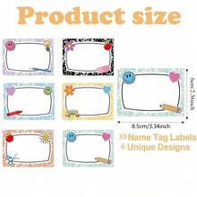 30/60pcs Combination Name Label Stickers, Self-Adhesive Name Tags, Macaron Pencil Smiling Face Daisy Blank Name Labels, Back To School Party Decorations, 6 Styles Party Supplies, Office Envelopes Gifts, Party Decoration Stickers - Multicolor - View 3
