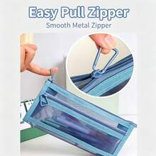 1pc Large Capacity Mesh Pencil Case, Multifunctional Portable Double Layer Pencil Bag, Cute Transparent Stationery Storage Bag, Travel Toiletry Bag, With Spacious Zipper Design, Convenient For Organizing School Supplies And Cosmetics - Multicolor - View 5