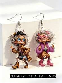 1 paire de boucles d'oreilles pendantes à la mode et mignonnes de grand-mère, en matériau acrylique plat. Accessoire quotidien et de fête, bijou à la mode, cadeau pour la fête des mères et les vacances, convient pour toutes les saisons - Grand-mère stylée - Voir 9
