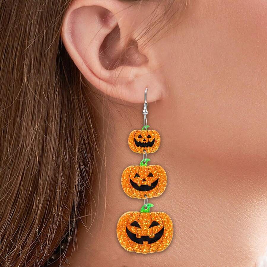 Pendientes de Acrílico Vintage de Halloween, Estilo Gótico Oscuro con Colgantes de Calabaza, Murciélago, Calavera y Fantasma, Joyería de Disfraz para Ambiente de Fiesta - Multicolor - Ver 1