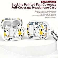 1pc Printed Lockable Pro 3 Protective Case, With Stand, Full Protection Shockproof Earphone Cover, With Keychain, Supports Wireless Charging - Multicolor - View 17